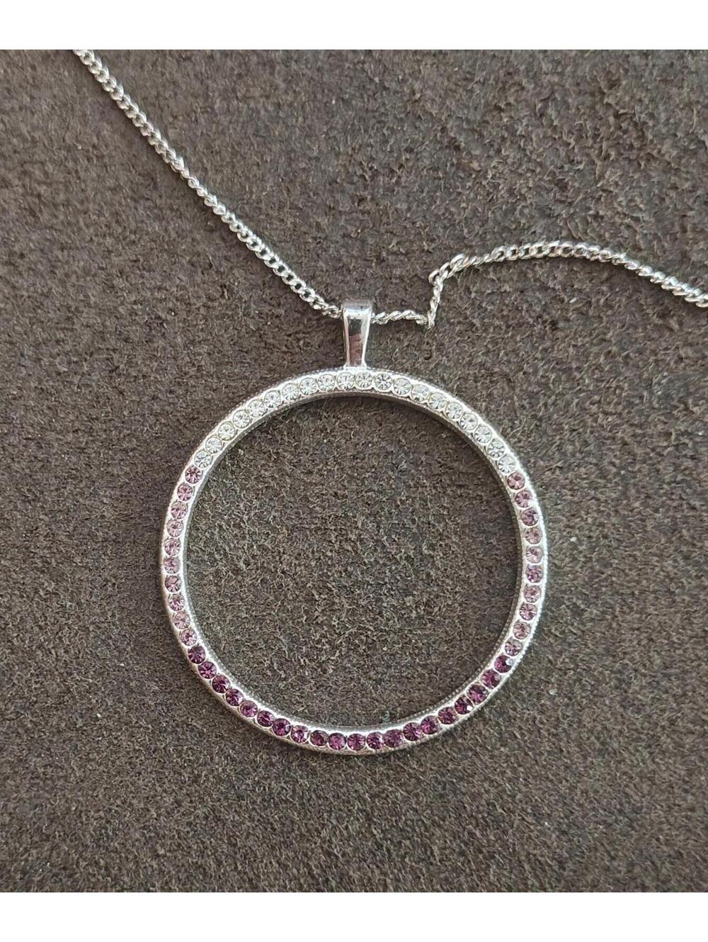 80s "Circle of Life" Design With Purple, Pink & Clear Crystals Pendant Necklace - Picture 4 of 9